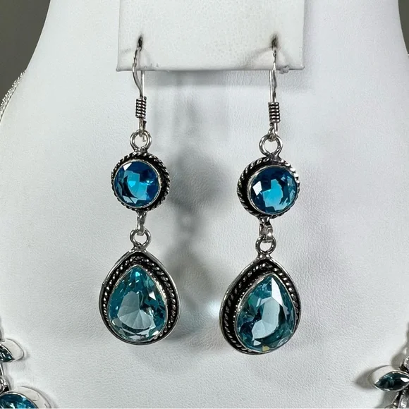 Turquoise Blue Topaz 925 Gemstone Necklace & Earrings - Picture 4 of 10